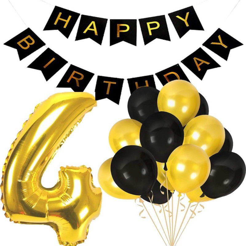 Acril Baby Birthday Decorations – Birthday Decorations Black and Gold Party Supplies – Happy Birthday Banner(1), Number Foil(1), Metallic Balloons(10) – Set of 12  (Set of 12)