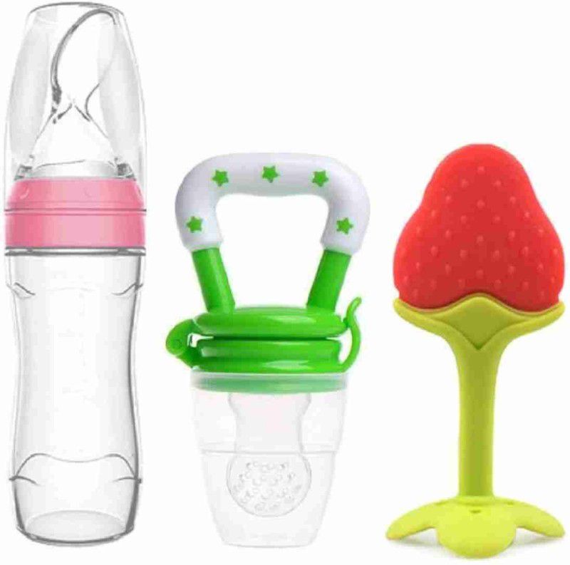Ganpati store Spoon Feeder & Baby Fruit Nibbler Soother & Silicone Teether (Combo Pack) - Silicone  (Multicolor)