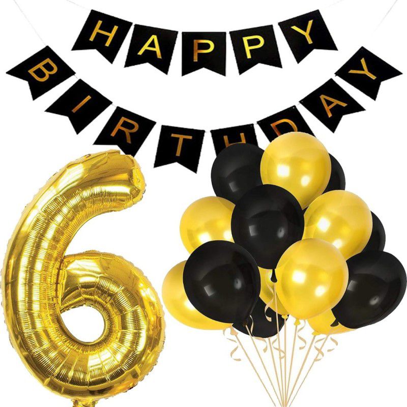 Acril Baby Birthday Decorations – Birthday Decorations Black and Gold Party Supplies – Happy Birthday Banner(1), Number Foil(1), Metallic Balloons(20) – Set of 22  (Set of 22)
