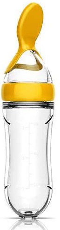 Mojo Galerie BPA Free Squeeze Silicone Bottle Feeder with Dispensing Spoon for Babies- Yellow - Silicon  (Yellow)