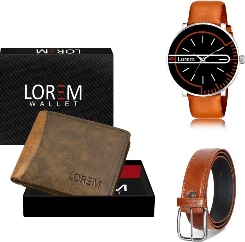 LOREM Belt, Wallet &amp; Watch Combo  (Brown, Tan, Orange)