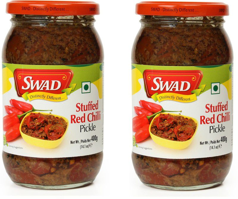 SWAD Distinctly Different Stuffed Red Chili Pickle/Aachar | 400g Each Red Chilli Pickle  (2 x 400 g)
