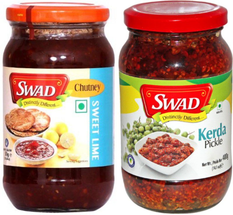 SWAD Combo Pack of Delicious Sweet Lime Chutney (500g) and Kerda Pickle (400g) | Pack of 2 Lime, Tenti Pickle  (2 x 450 g)