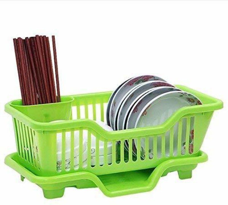 DUNGRANI ENTERPRISE Plastic Kitchen Sink Dish Drainer Rack Basket | Multi-Function Utensil Holder Organizer Stand Dish Drainer Kitchen Rack  (Plastic, Green)