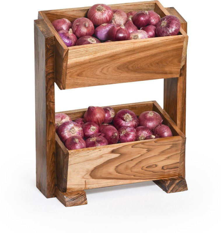 Teakwood 2Tier Kitchen Multipurpose Garlic Onion Potato Stand wooden waterproof Fruits/Vegetables Kitchen Rack  (Wood)