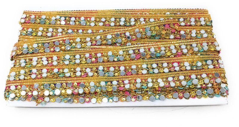 Inhika 9 Meters Lace Border Material, Real Mirror Embroidered, Cotton Mix Fabric (2 cm Wide, Multicolor) for saree dupatta lehenga blouse Lace Reel  (Pack of 1)