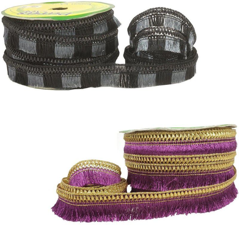 De-Ultimate CWG0327-007 Pack of 2 (18mtr Roll,Width: 2.5cm) Black And Purple Kiran Gota Patti Trim Lace Reel  (Pack of 2)