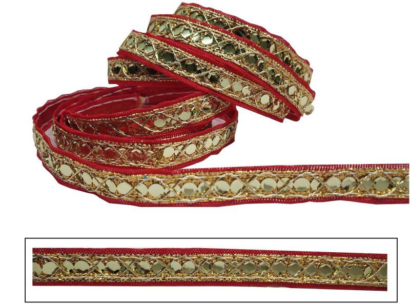 De-Ultimate (9 Mtr & 1.2cm Width) Red And Golden Sitara Gota Saree Suit Trim Lace & Border for Bridal Ethnic Wear Dresses/apparel Designing Embellishment & Decoration Lace Reel  (Pack of 1)