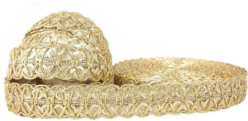 De-Ultimate Golden Zig-Zag Pattern Sitara Gota Trim Laces (9 Mtr Roll and 2cm Width for Bridal Ethnic Wear Suits ,Sarees ,Lehengas Dresses Lace Reel  (Pack of 1)