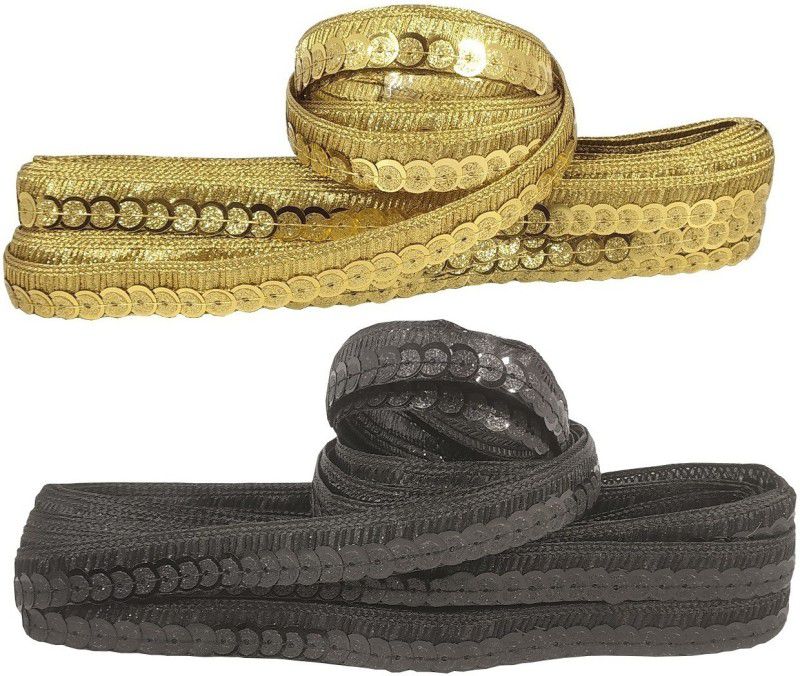 De-Ultimate CWG0338-005 Pack of 2 (9mtr & 1.6cm Width) Gold-Black Sitara Gota Lace Dress Craft Material Lace Reel  (Pack of 2)