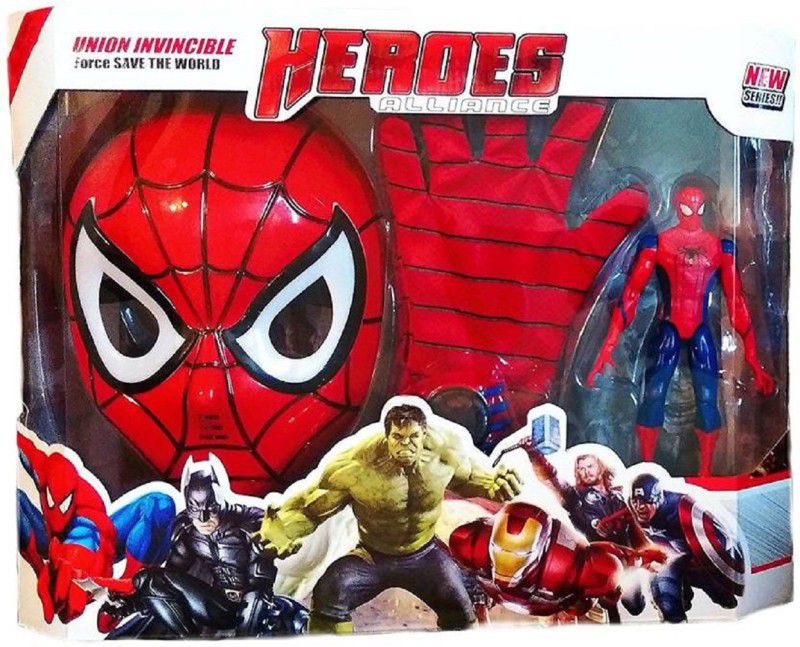 HALO NATION Spiderman Playset with Action Figure ,Gloves and Mask  (Red)