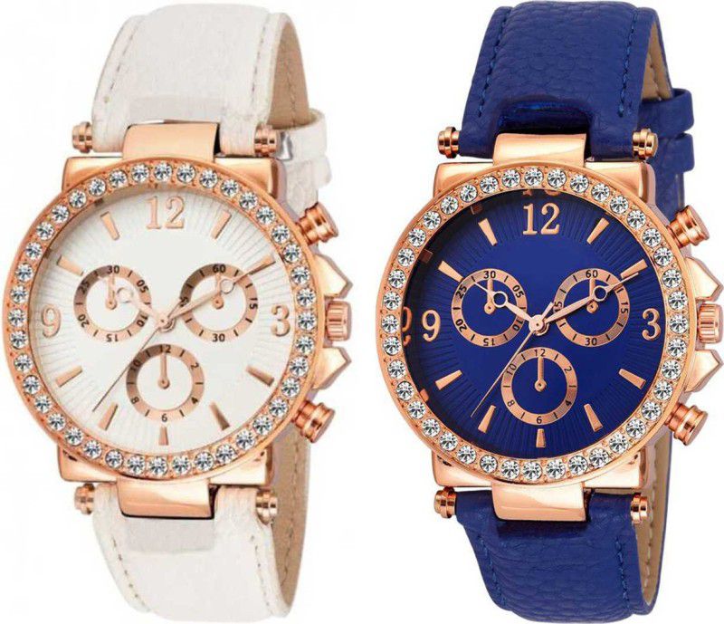 for Girls and Women 2021 High Quality (Pack of 2) Analog Watch - For Women Blue and White Color BEAUTIFUL Luxury Watch Combo