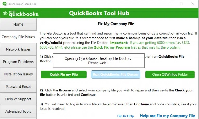 Run the QuickBooks File Doctor Tool