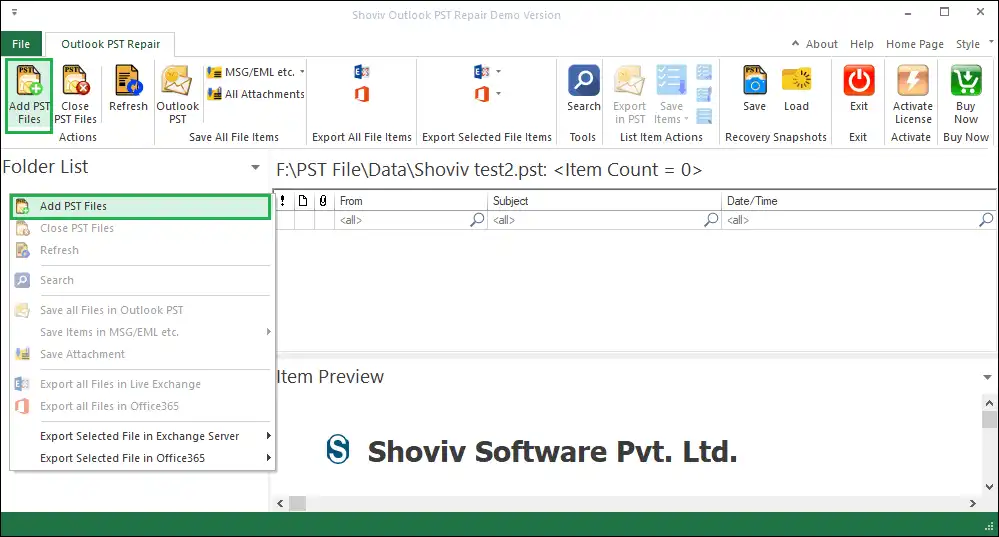 Go to the Add PST files option and search for the desired PST file that you want to process. 
