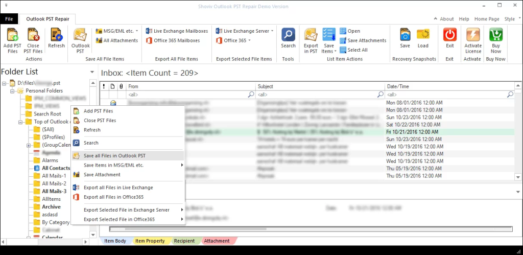 Go to the ribbon bar and select the Outlook PST option.