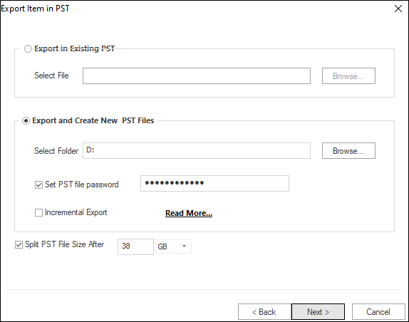 Set the password for the exported file if needed. 