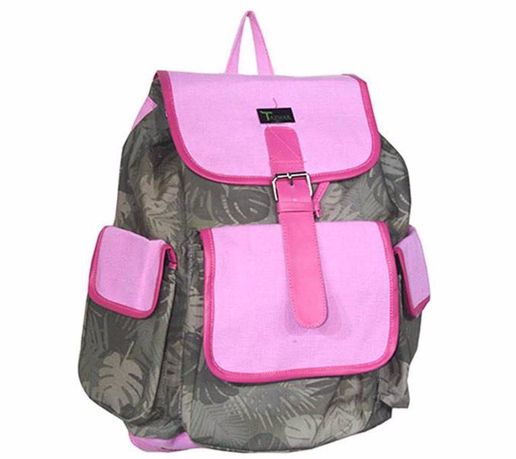 Flower Print Jute Cotton Backpack