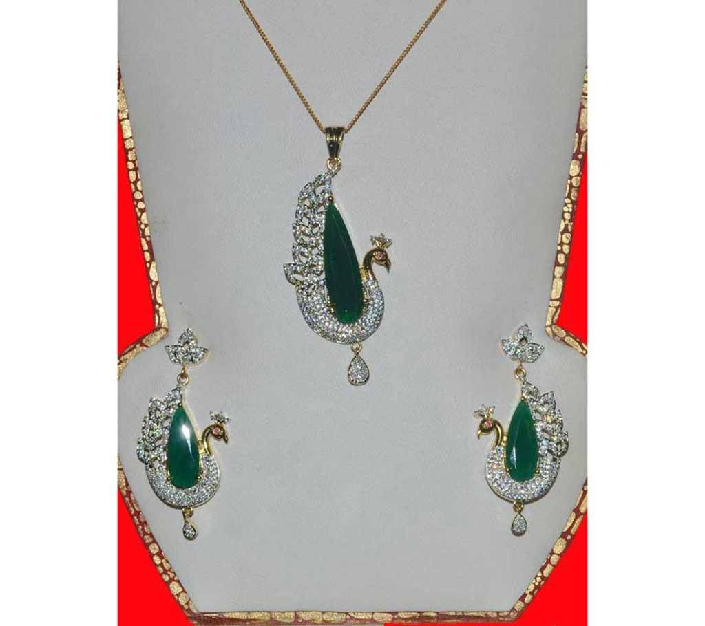 city gold stone setting pendant- with ear ring 