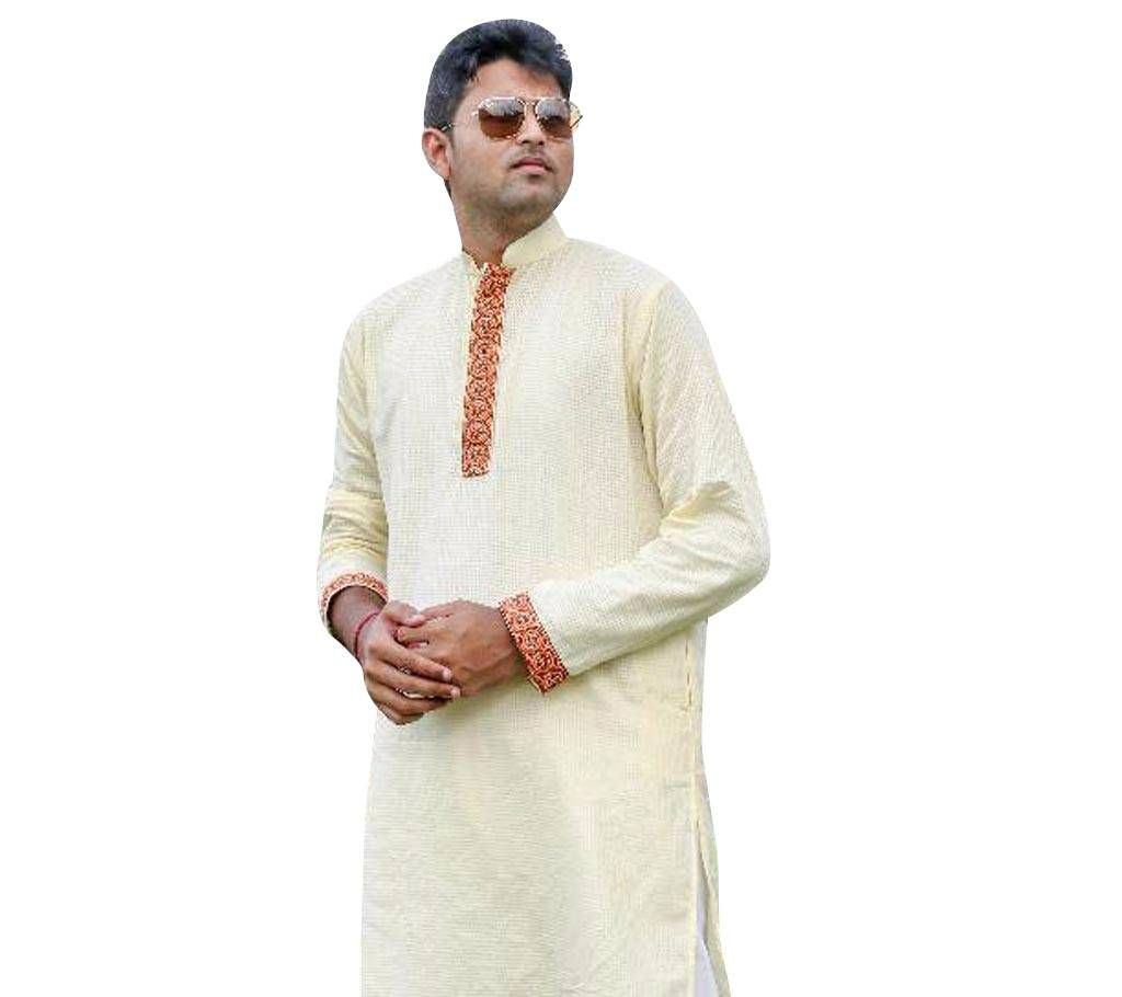 Off White Embroidered Cotton Punjabi