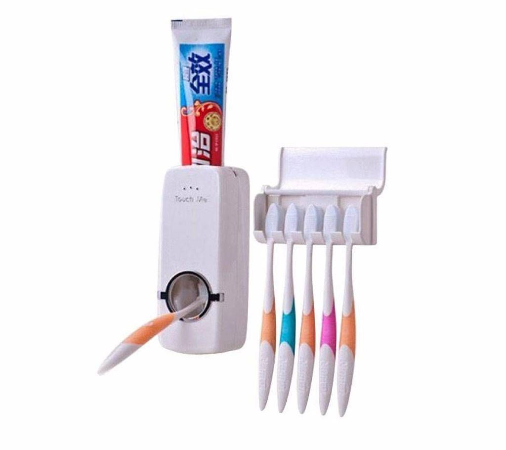 Toothpaste Dispenser with Toothbrush Holder