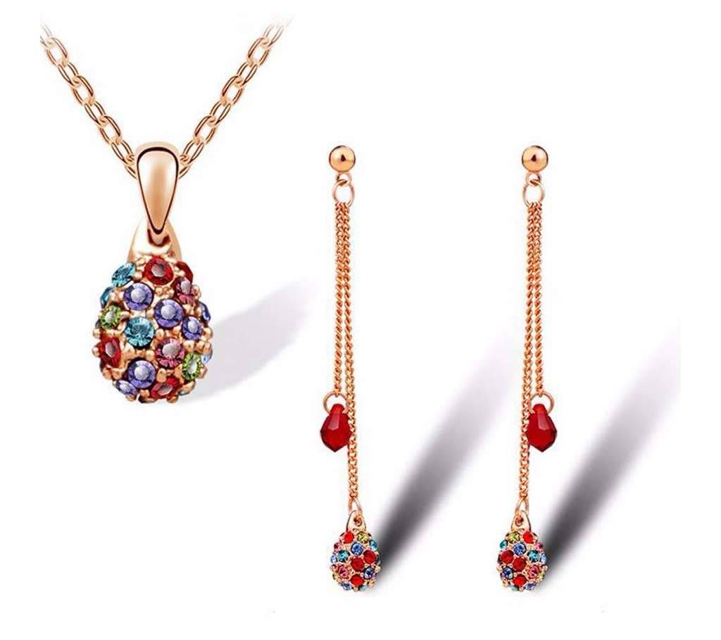 Stone setting crystal drop pendant set