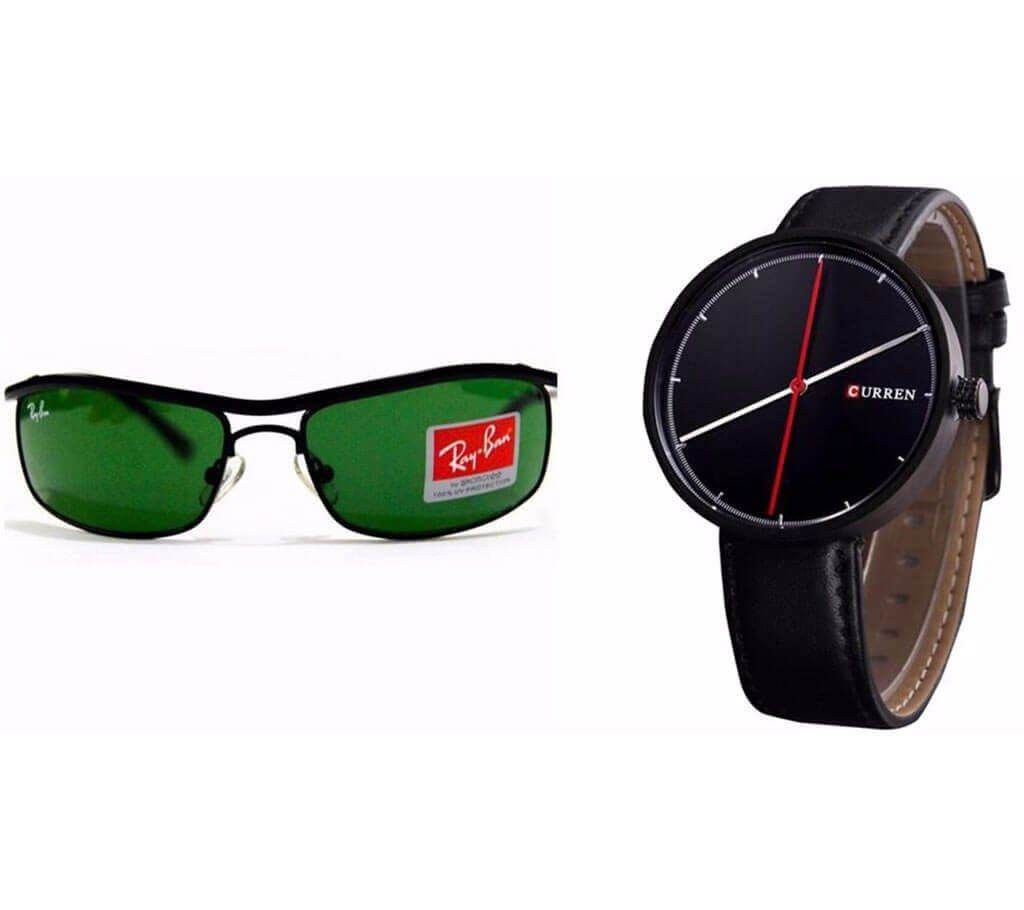 RayBan (Copy) Sunglasses + Curren Wrist watch combo 