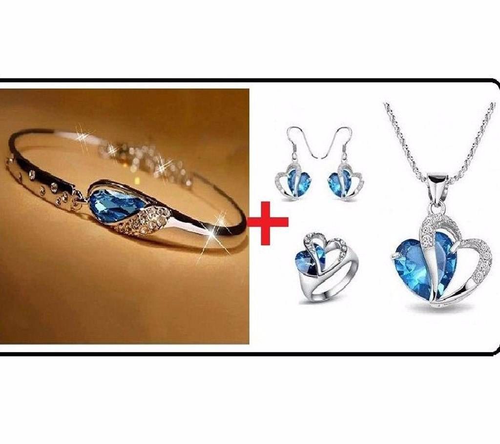 Blue stone setting jewelry set 