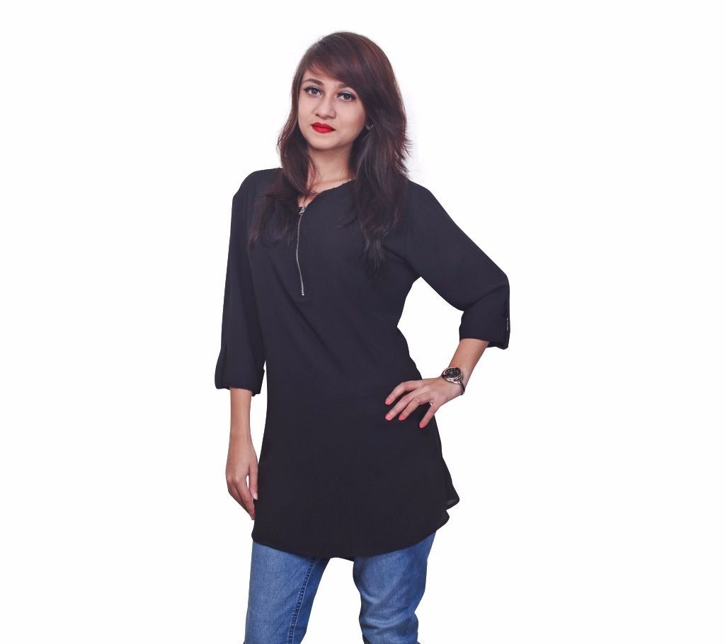 Stitched Full Sleeve Zipper Closer Short Kurti 