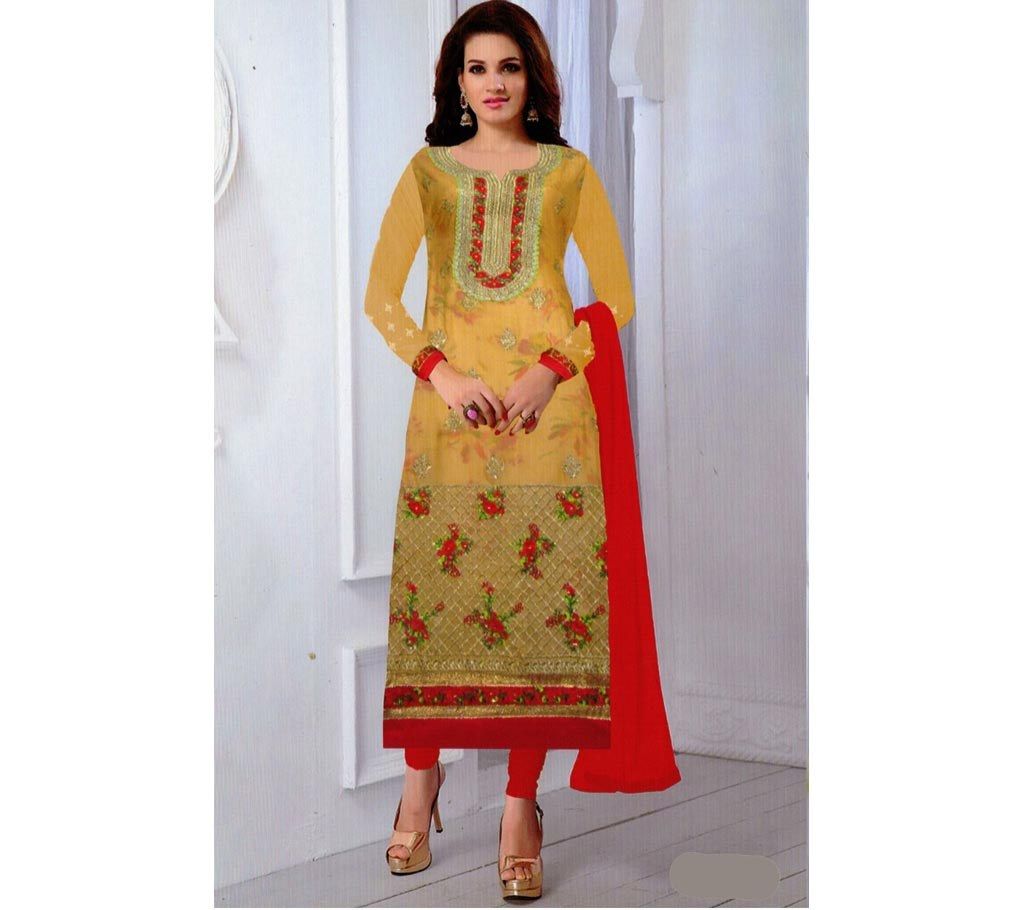 Unstitched georgette embroidered replica three piece