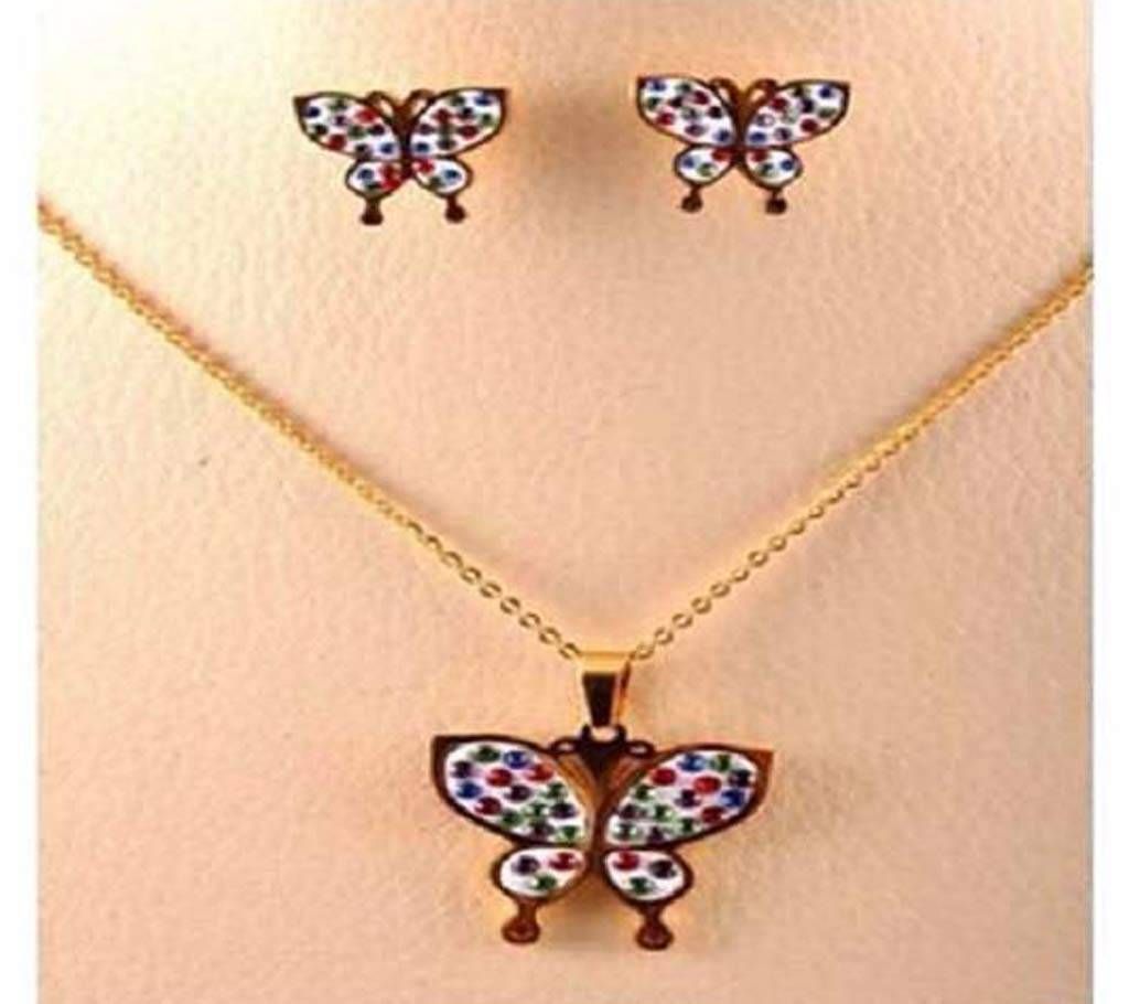 Butterfly shaped Crystal drop pendant set