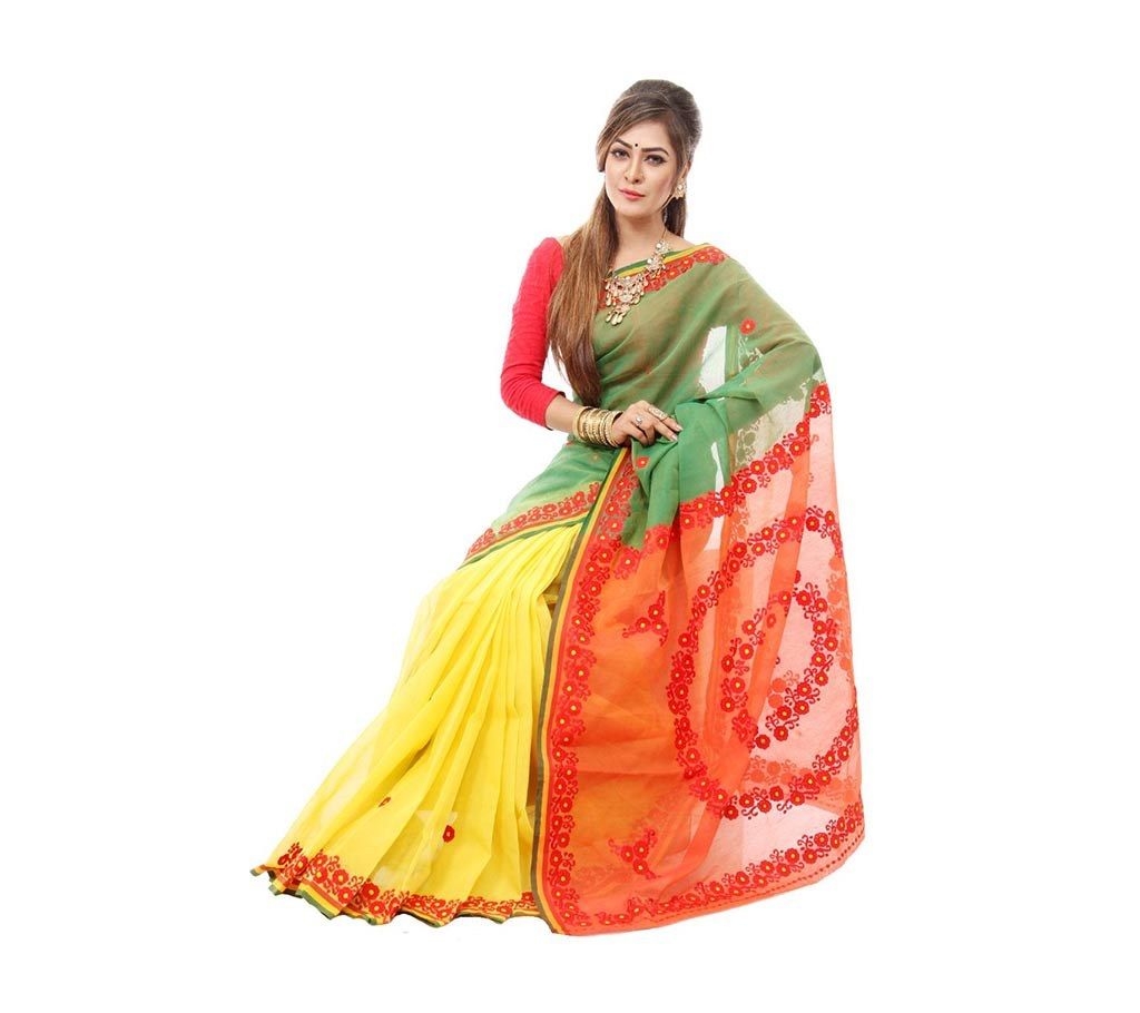Three Shade Muslin Silk Embroidery Sharee