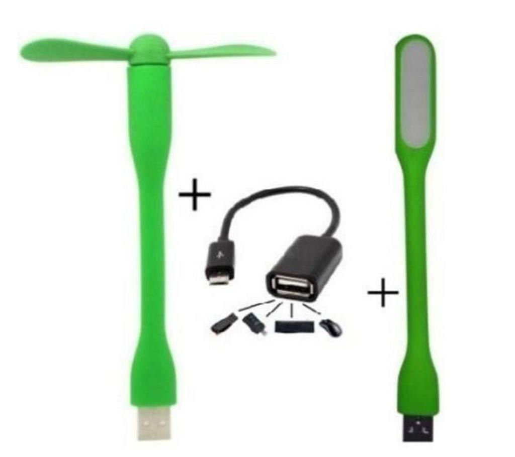 Combo Of Usb Fan +Usb Light And Otg Cable 