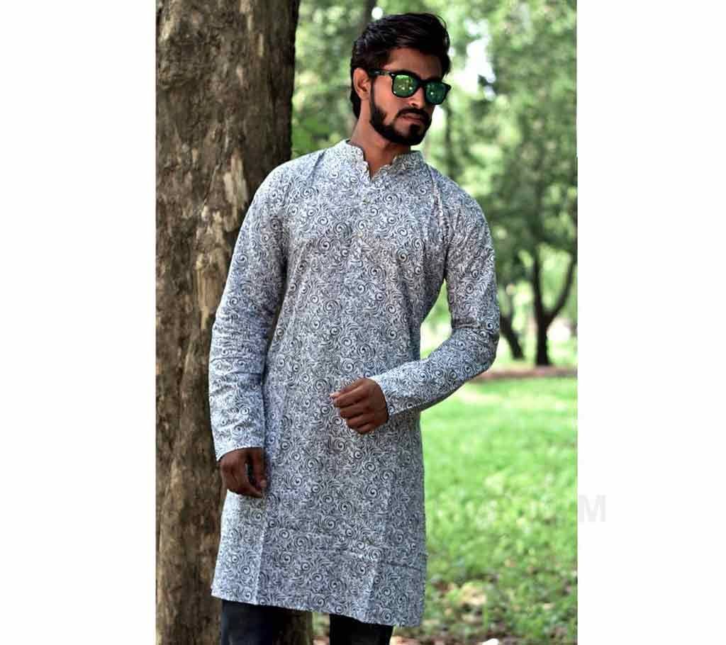 Men's Contrast Semi Long Cotton Panjabi