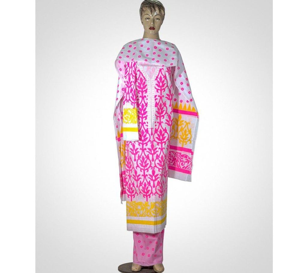 White And Pink Boil Cotton Block Print three piece 