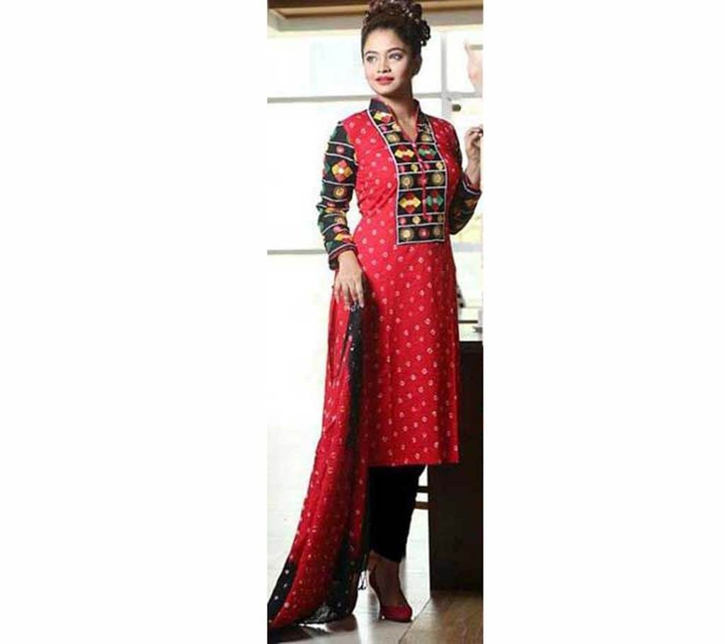 Block printed unstitched three piece