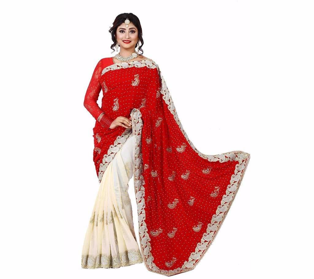 Half and Half Georgette Velvet Party Saree