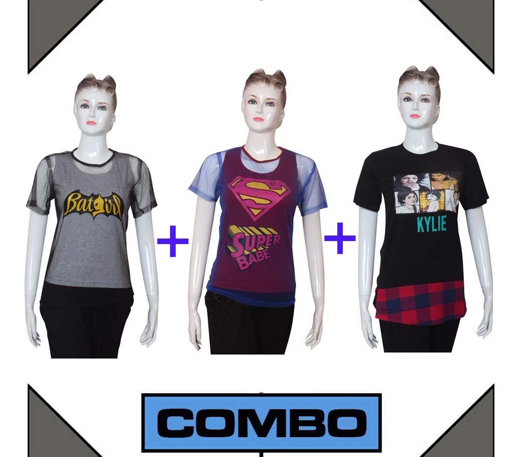 SUPER BABE +BATGIRL+KYLIE 3 Pieces Ladies T-Shirt Combo