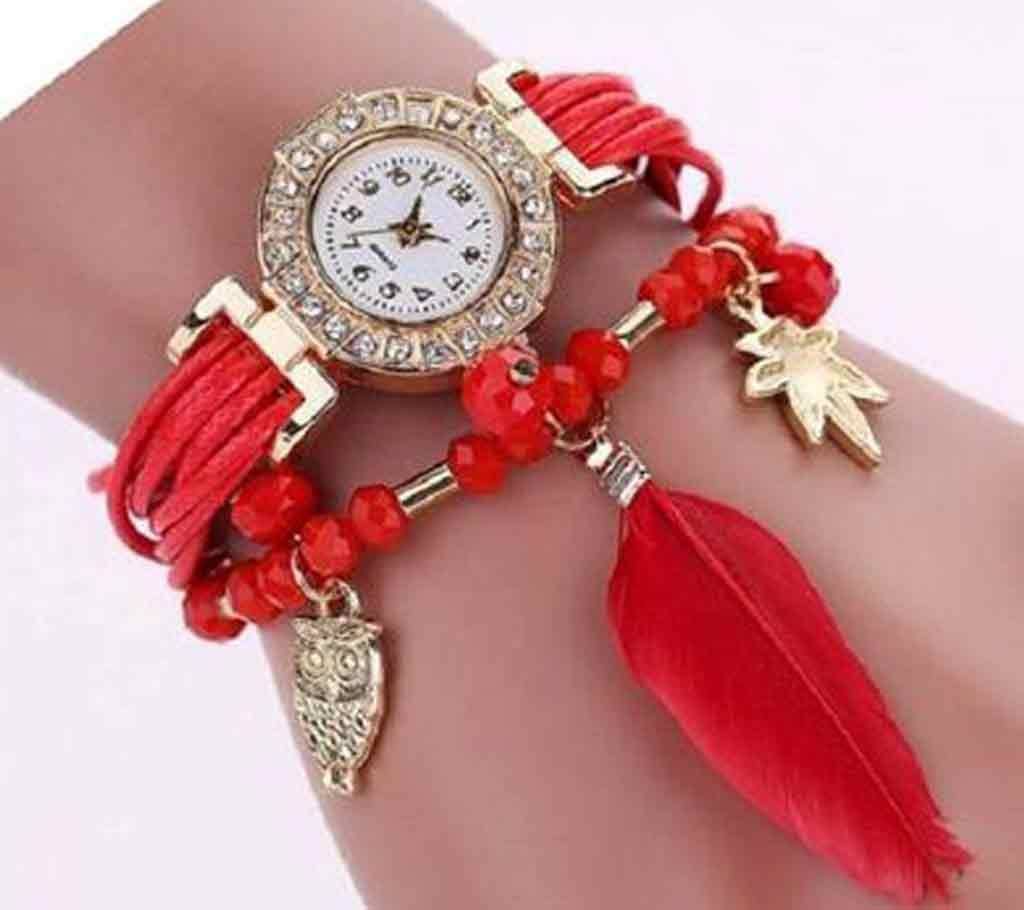Feather ladies Bracelet Watch - Red 