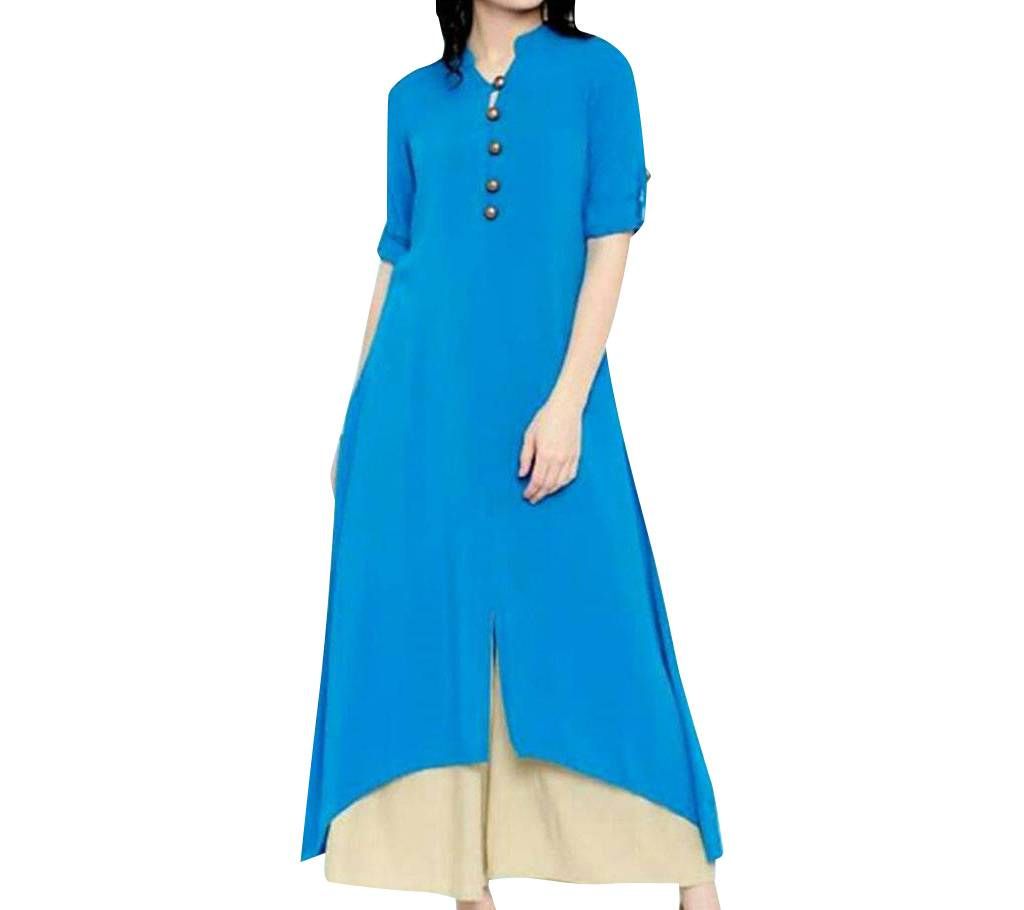 Ladies blue linen kurti and palazzo