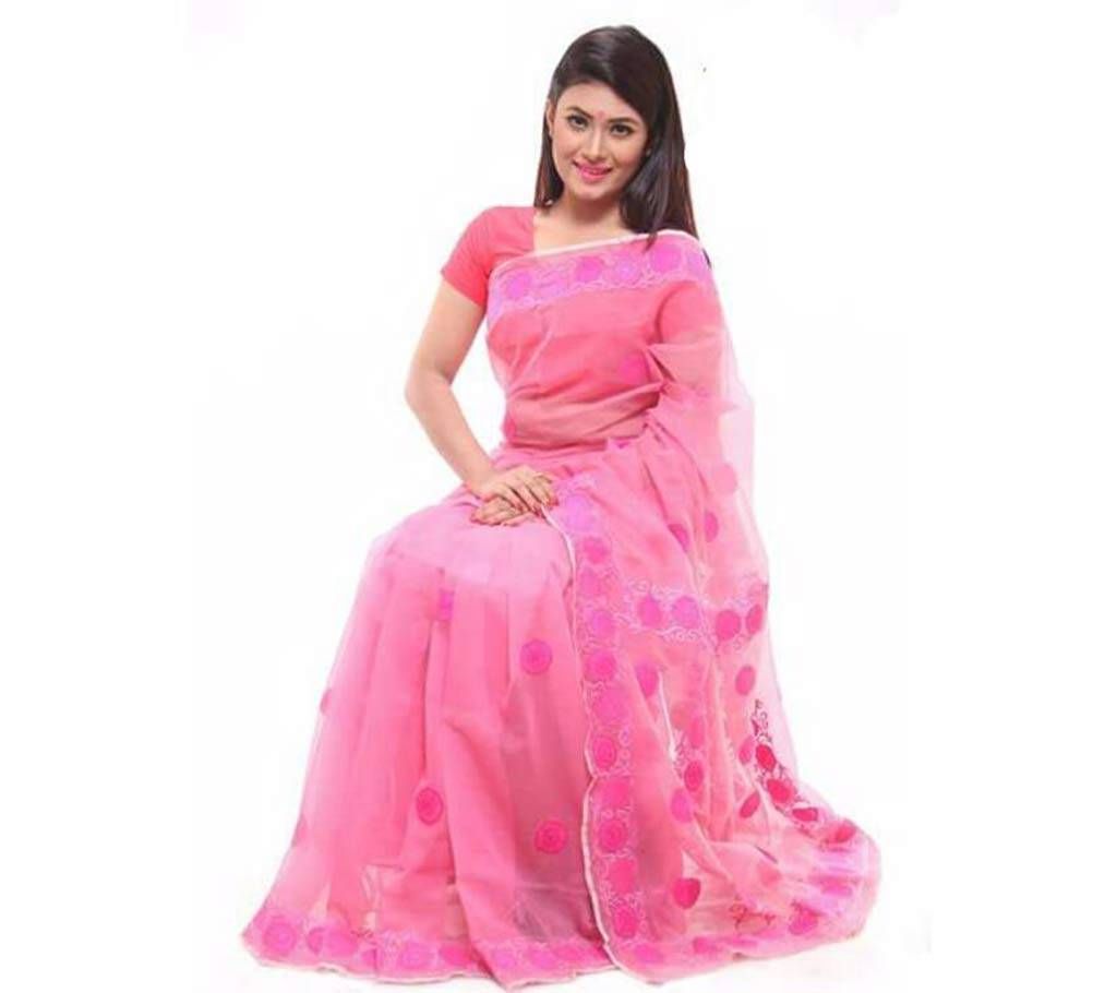 Pink muslin cotton sharee 