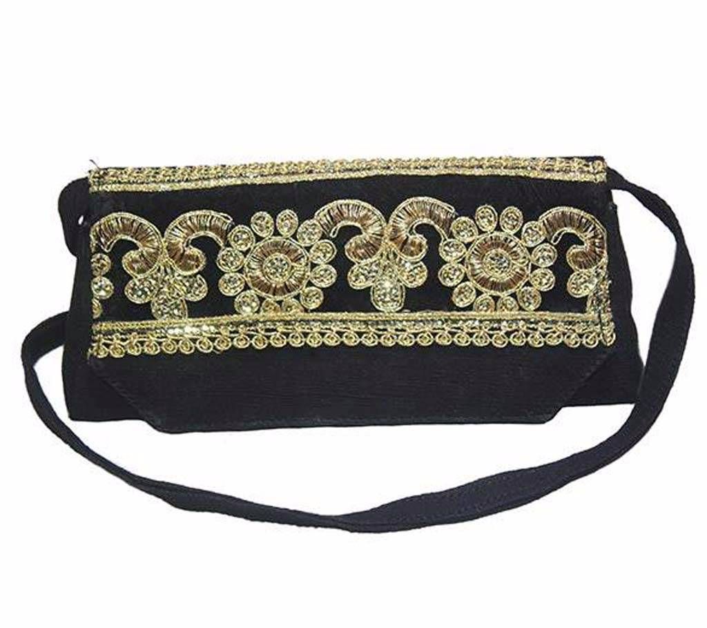 Jute Cotton Black Purse