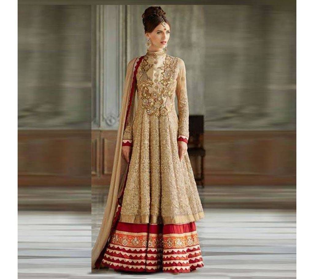 Golden Georgette Semi-Stitched Long Dress 