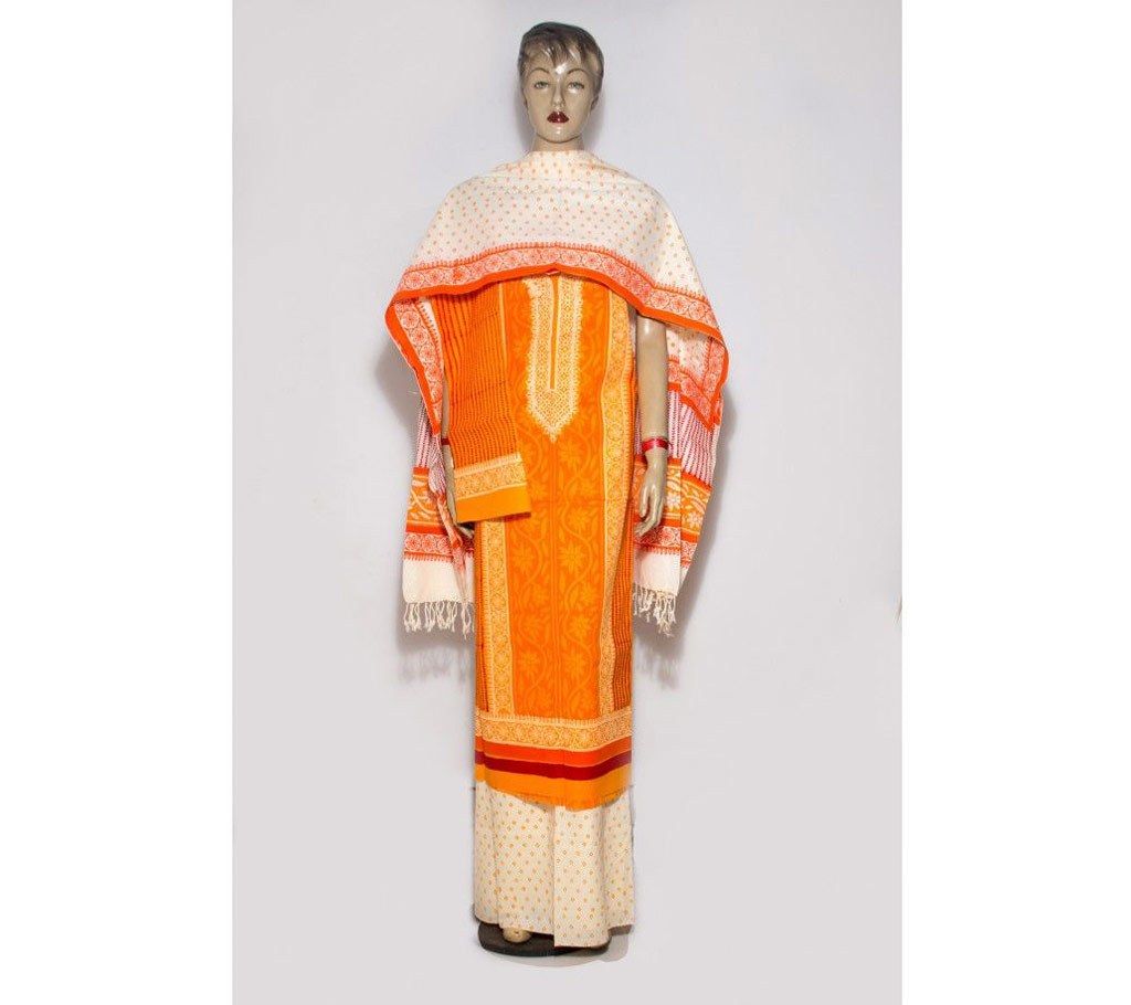 Yellow And Off-White Boil Cotton Block three piece 