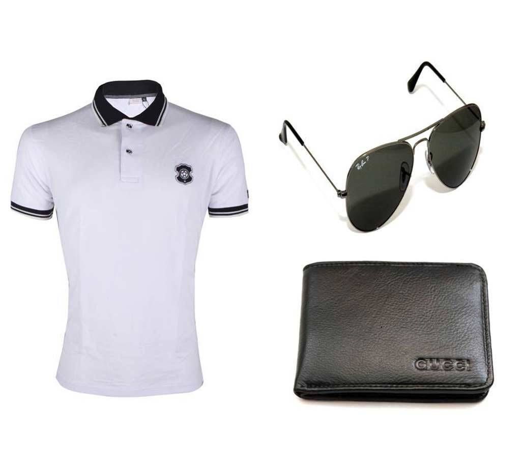 Gents polo shirt+Sunglasses+Wallet Combo Offer 
