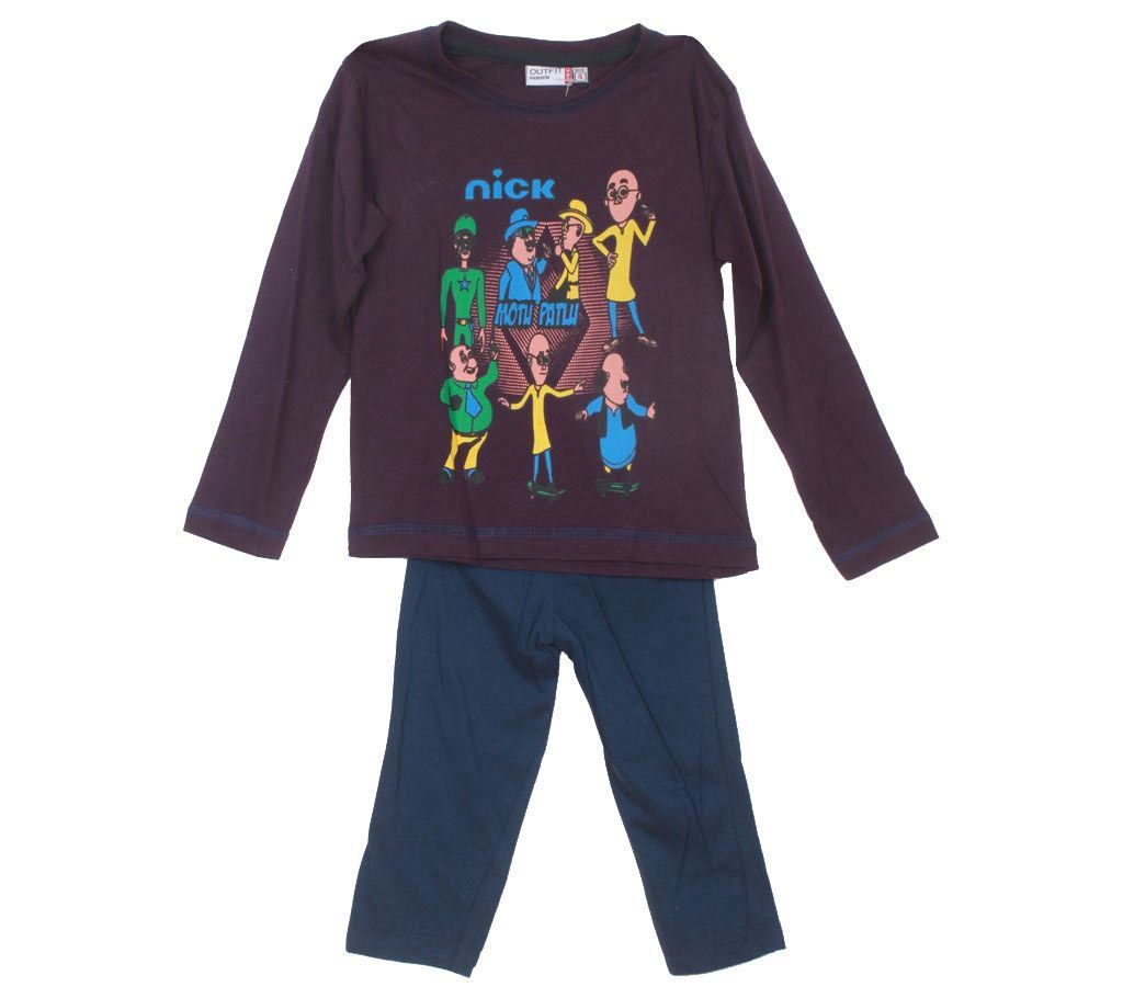 Motu Patlu purple kids t-shirt with pant