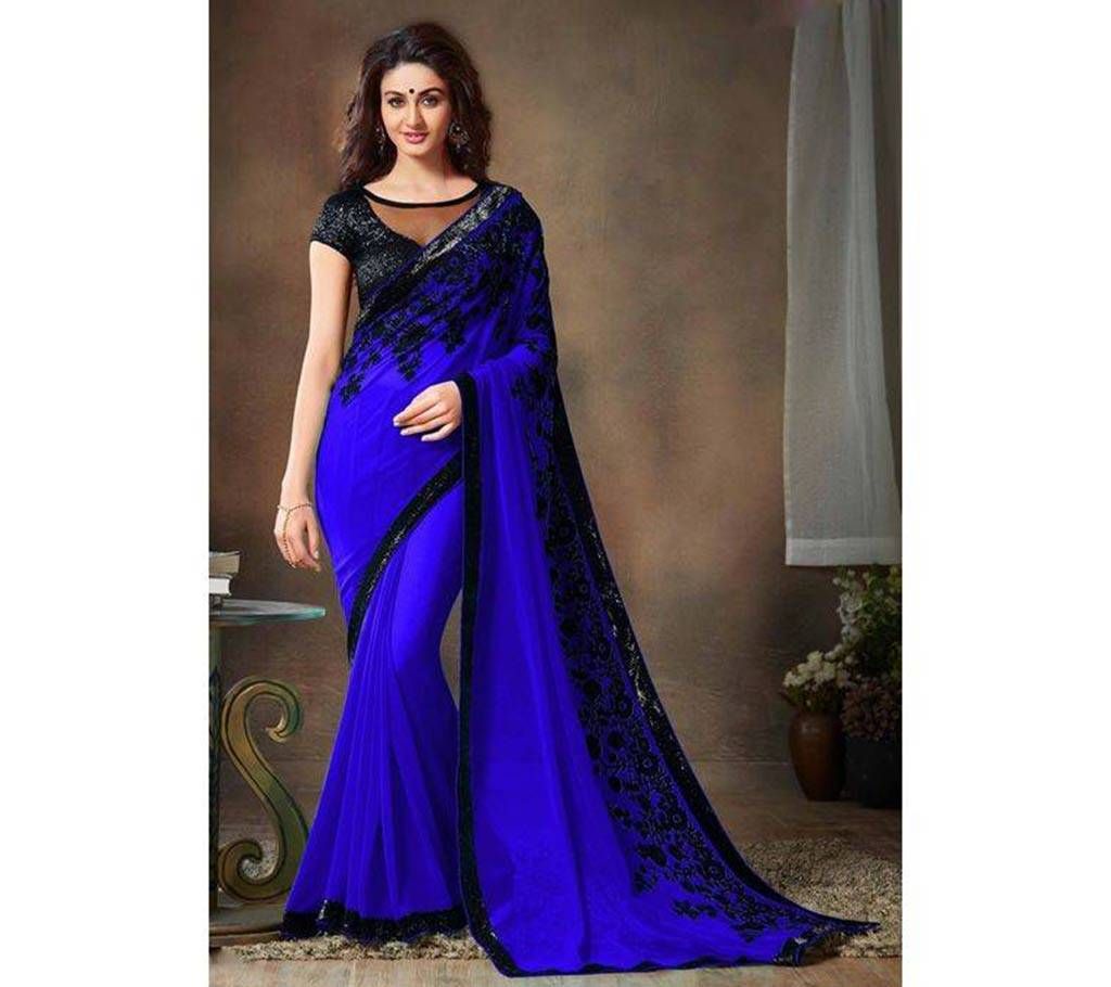 Royal Blue Designer Georgette sharee 