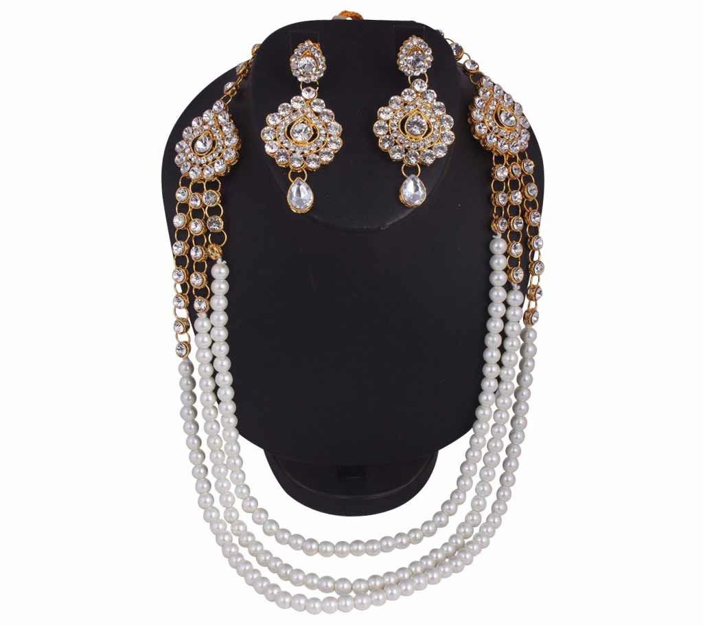 Artificial pearl necklace with ear ring   