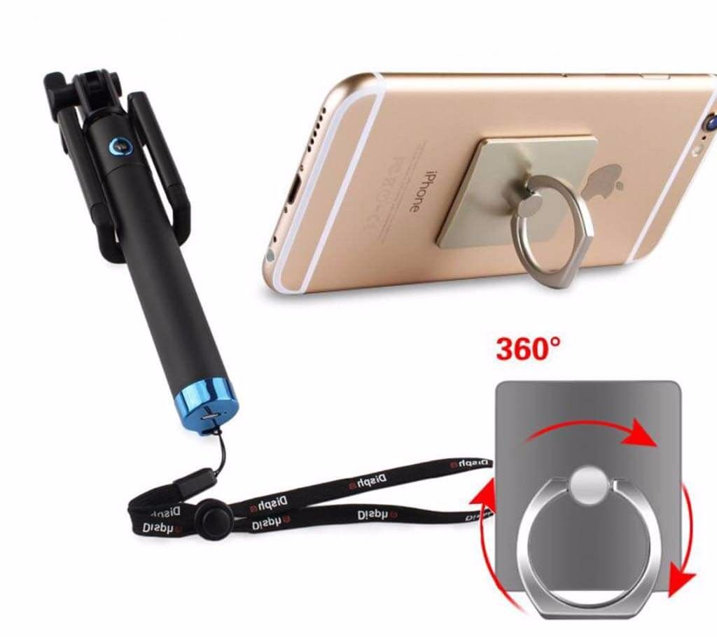 Mobile Phone Ring stand + Bluetooth Selfie Stick Combo