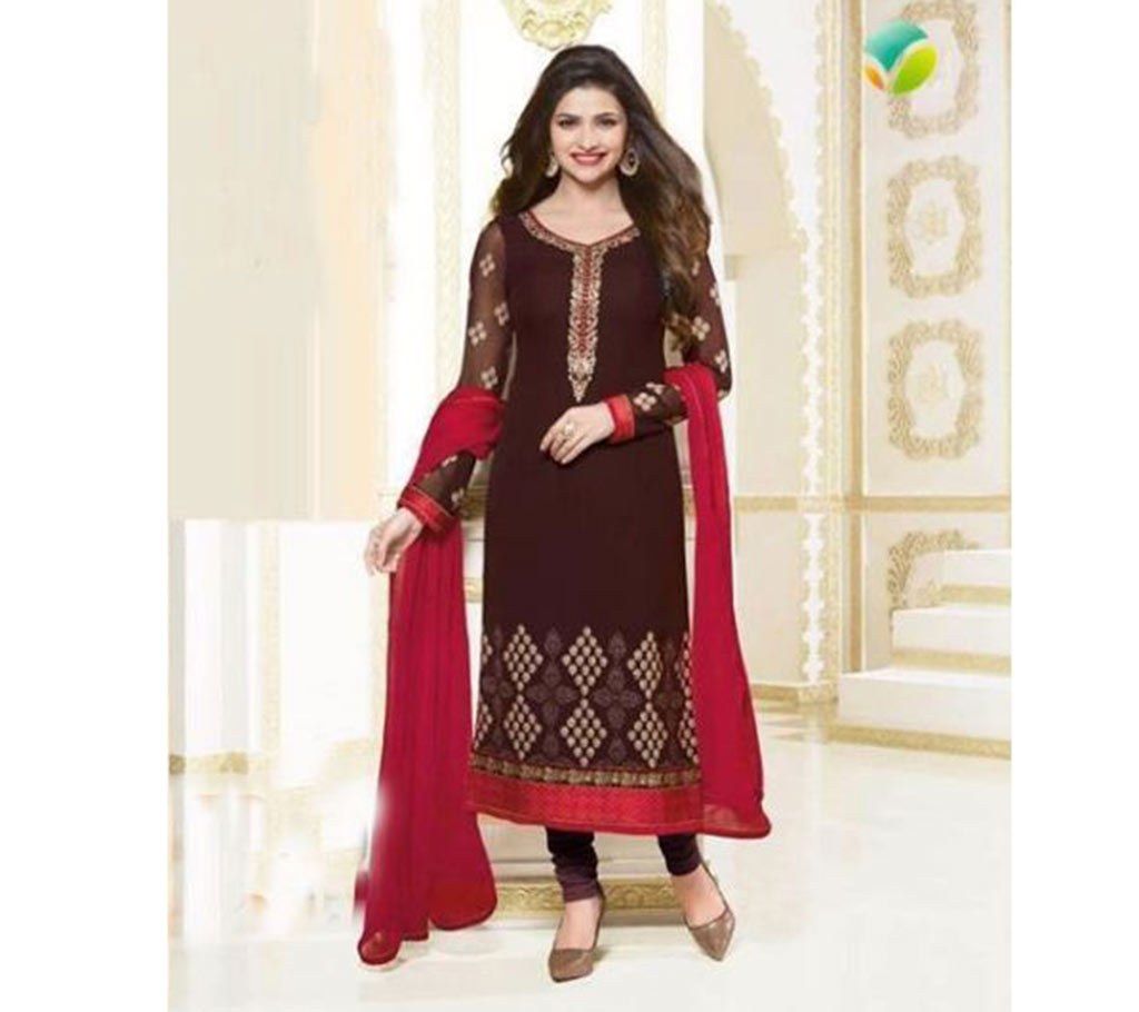 semi-stitched Georgette embroidery three piece