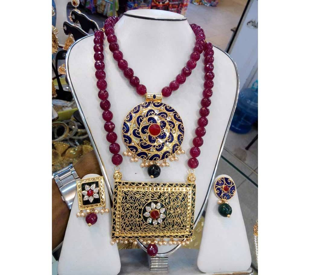 Mina work gold plated stone setting jewellery set